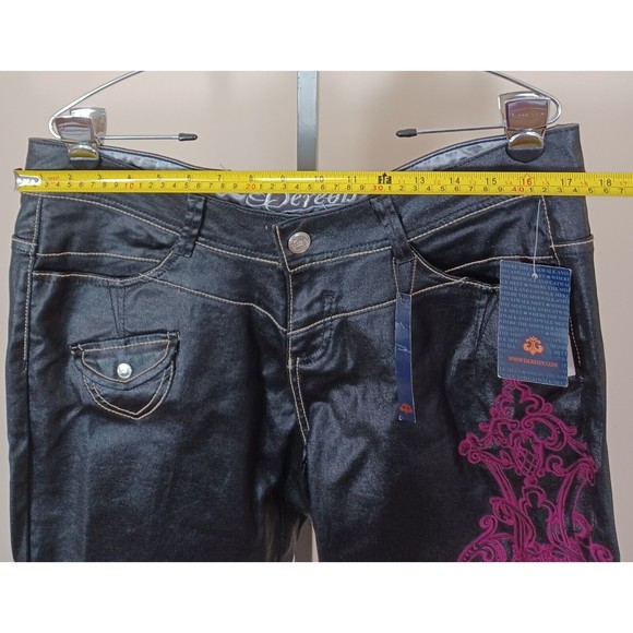 Dereon Skinny Pants Jeans Black Shiny Smooth Embroidered Women US 14W NWT - Picture 8 of 9